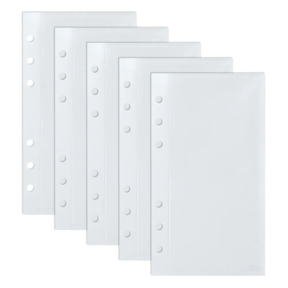 5pcs PP 6 Hole Budget Binder Pockets A6/A7 Waterproof Loose Leaf Refill Sleeves Transparent Binder Insert Pouch Students
