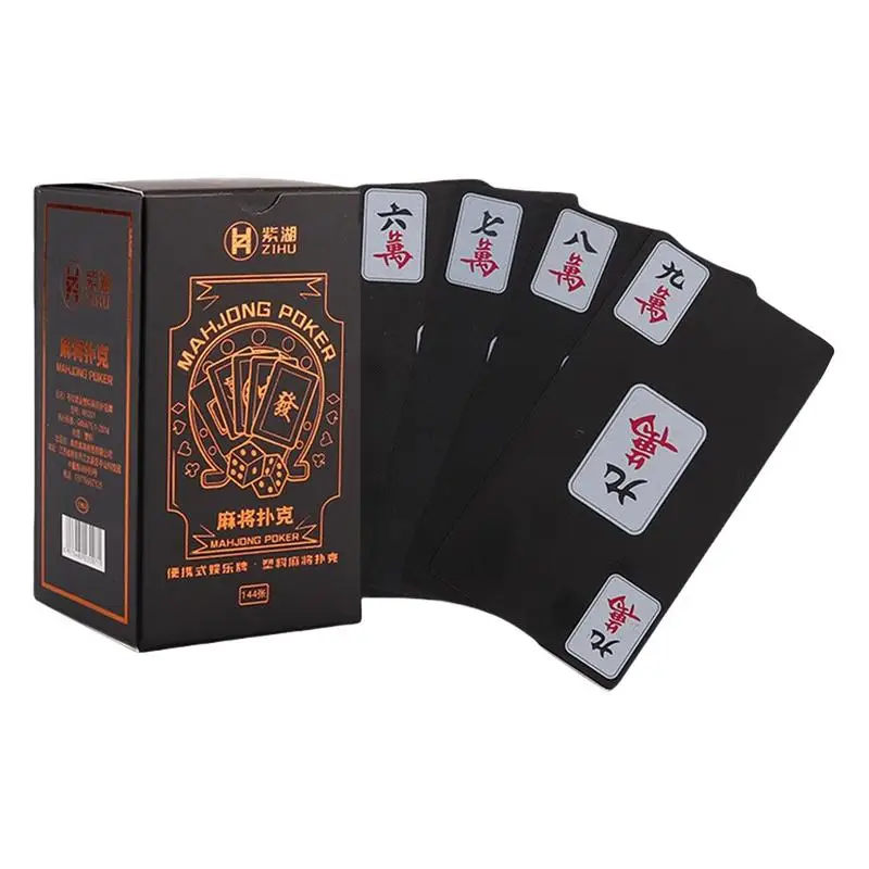 

Mahjong Pokers Playing Cards Waterproof black Travel Paper Card 144 Cards/Set Game Set Accessories For Family Gathering Party