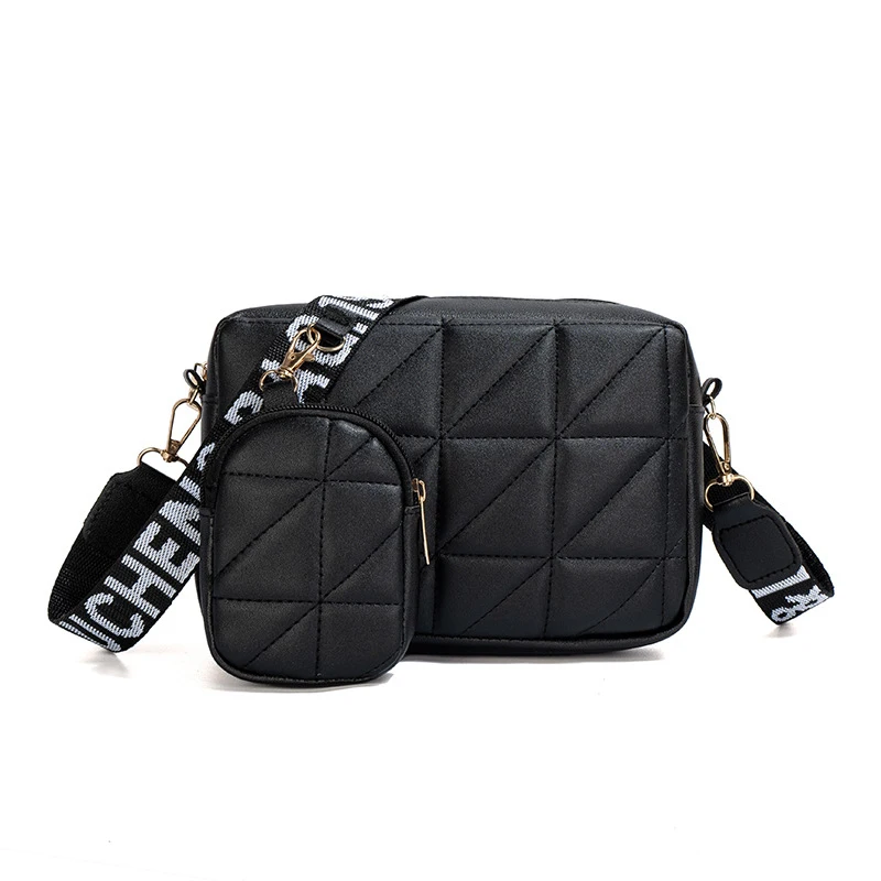 

Fashionable mobile phone bag, large-capacity diamond-patterned single-shoulder bag, two-piece set, wide shoulder strap