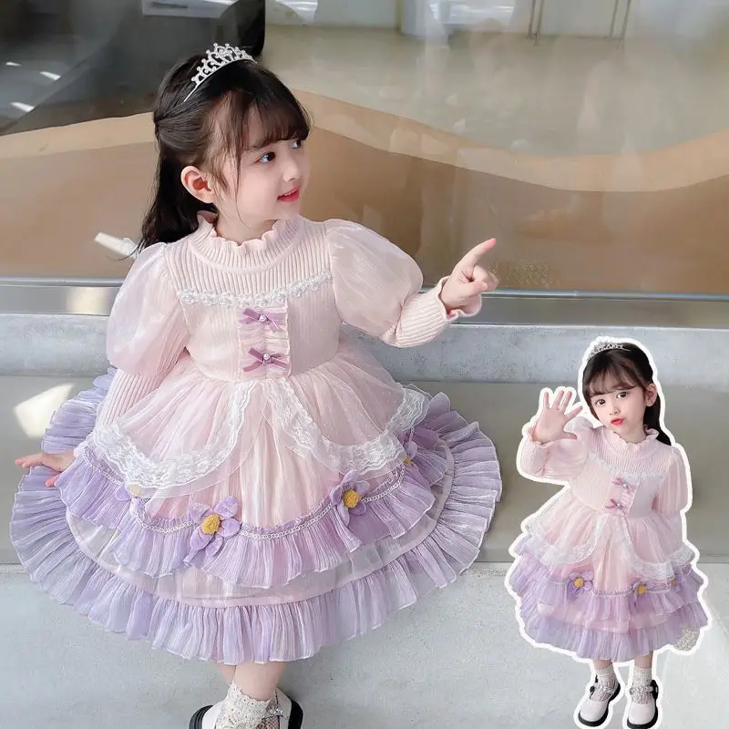 Girls' Princess Dress Autumn and Winter New Western Style Baby Girl Slimming and Velvet Padded Autumn Skirt Children Dres