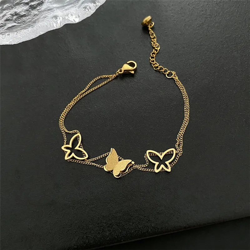 

Titanium Steel Double Layer Butterfly Bracelet Women Trend Student Light Luxury Gift Jewelry