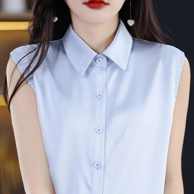 High end new POLO collar silk sleeveless shirt for women's inner layer solid color knitted bottom shirt inner layer top