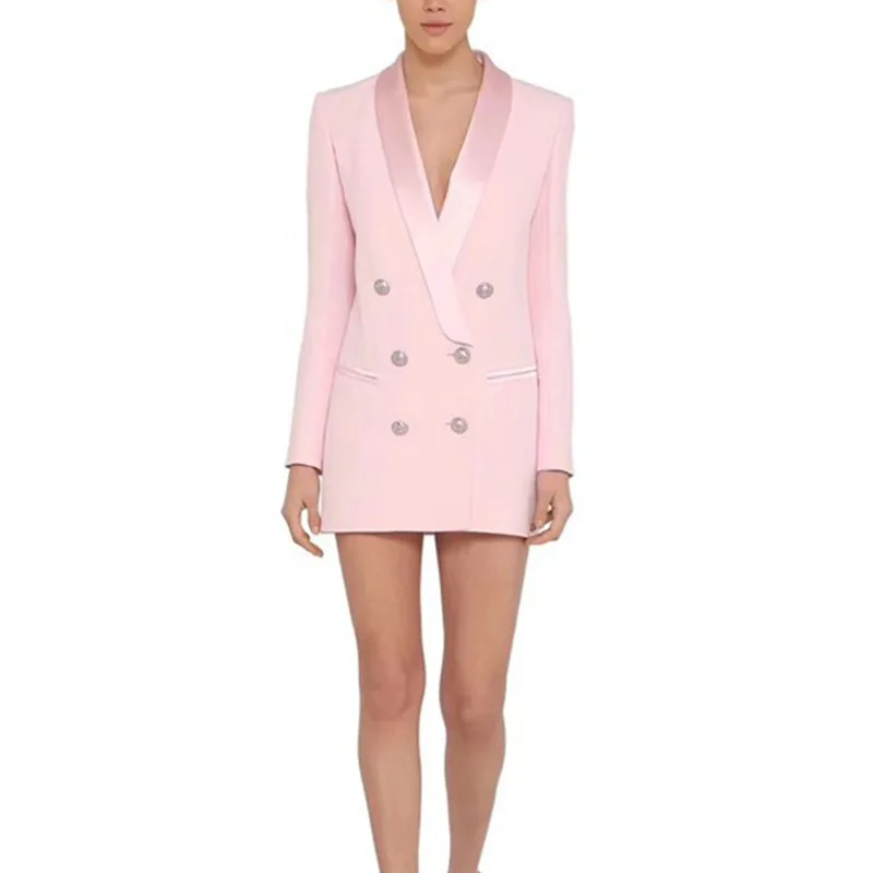 Celebrity New Outerwears Dress Fashionable Lion Button Satin Shawl Collar Suit women's ropa mujer party dresses for woman robe