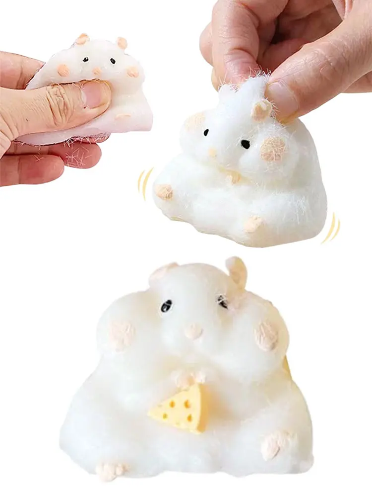 Cute Squishy Hamster Toy with Cheese Desktop Decor Funny Stress Reliever Decompression Fidget Toys for Teens Kids Gifts