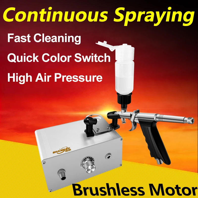 SHANGSE Brushless Motor AirCompressor Airbrush Kit 0.3/0.5/0.8 Spray Gun for Furniture Restoration Model Nail art DIY Hobby Tool
