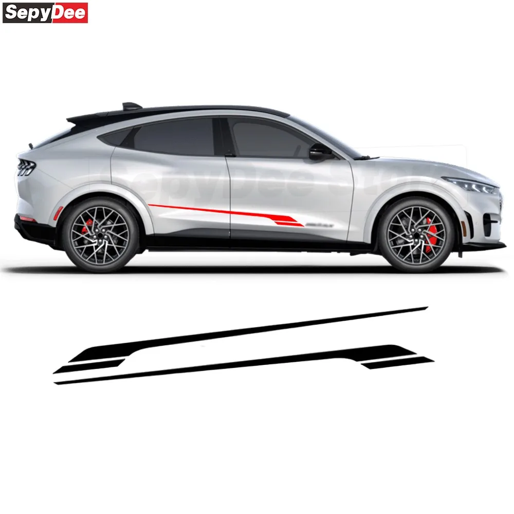 

2 шт., наклейки на юбку с боковой полосой на двери автомобиля, виниловая наклейка для Ford Mustang Mach-E, автомобильные аксессуары