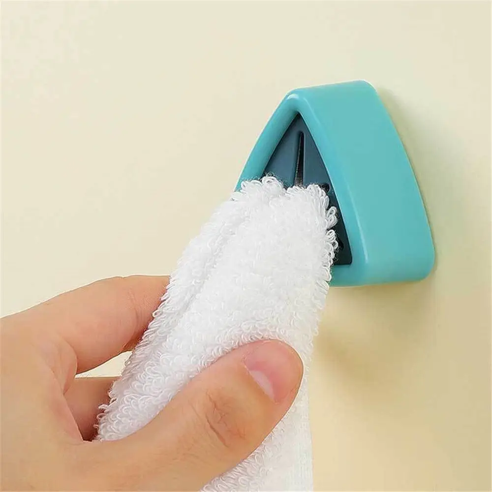 Creative Triangle Towel Holder Bathroom Kitchen Self Adhesive Cloth Plug Wash Cloth Clip Wall Mounted Towel Storage Racks