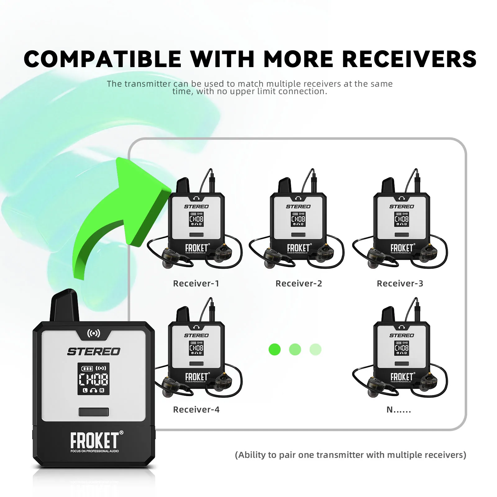 무대 모니터링을 위한 휴대용 리튬이온 충전식 시스템인 ET-24 스테레오 무선 인이어 모니터링 시스템