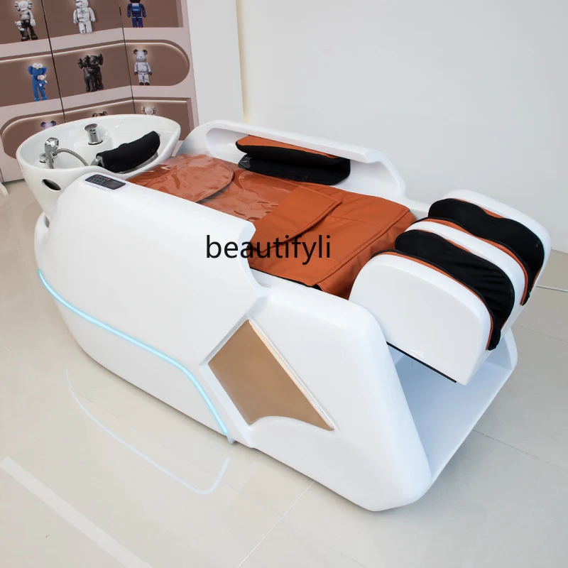 Cama de champú de masaje eléctrica inteligente automática, cama de lavado de peluquería, barbería