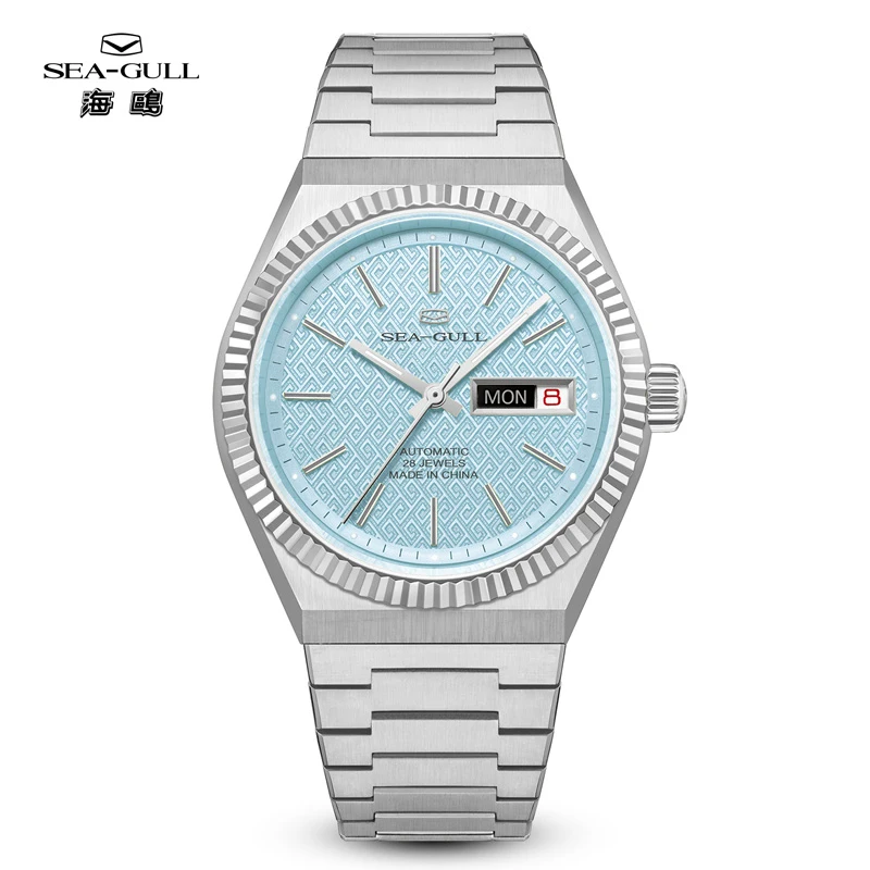 

Мужские часы Seagull, роскошные автоматические механические часы с дисплеем дня и даты, светящиеся наручные часы, 38,5 мм, нарядные часы, браслет 1075A