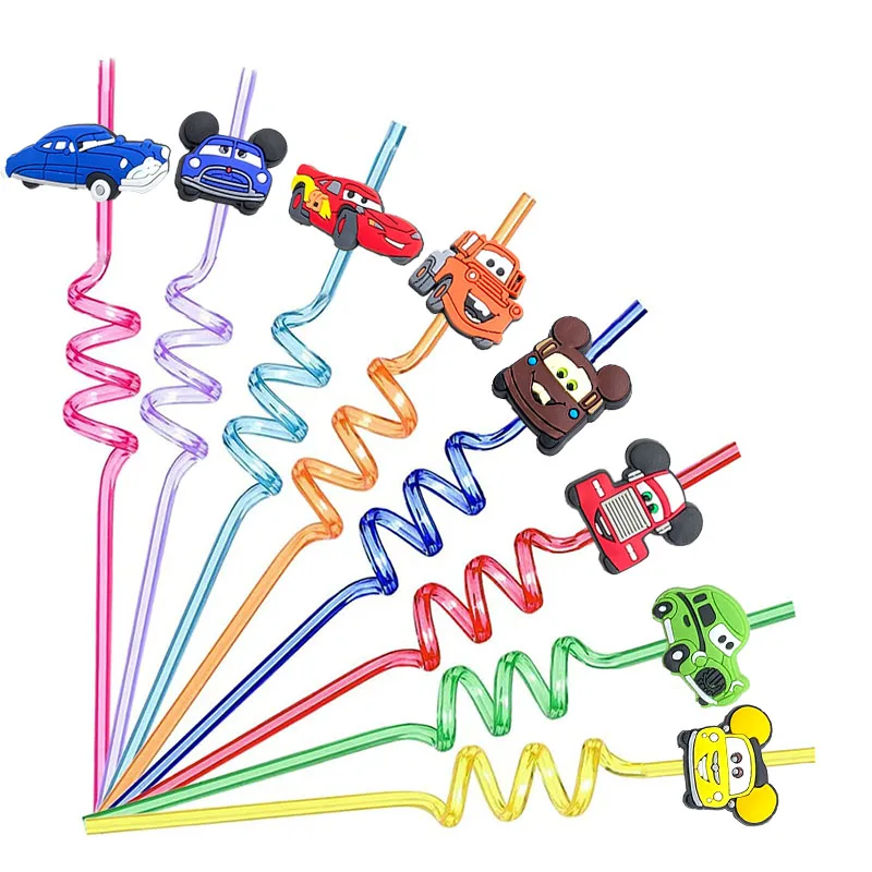 Wheels Car Party Favors Reusable Drinking Straws for Kids Boys Racecar Wheels Straws Birthday Decorations