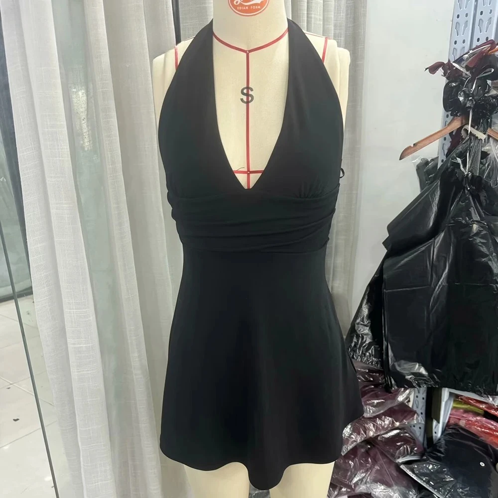 KONDALA elegante azul sin espalda Sexy mujer vestido playa vacaciones cuello sin mangas vestido con cuello en V pliegues moda 2025 Vestidos femeninos