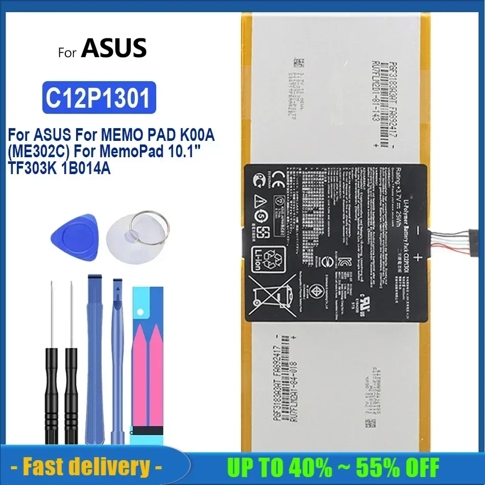 

Bateria C12P1301 Tablet Battery 6560mAh For ASUS For MEMO PAD K00A (ME302C) For MemoPad 10.1" TF303K 1B014A