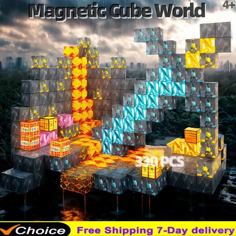 

Magnetic Building Blocks Mine World Magnet Cube Set Boy Girl Kid Age 3+ DIY Model Children Stem STEM Sensory Toy Birthday Gifts