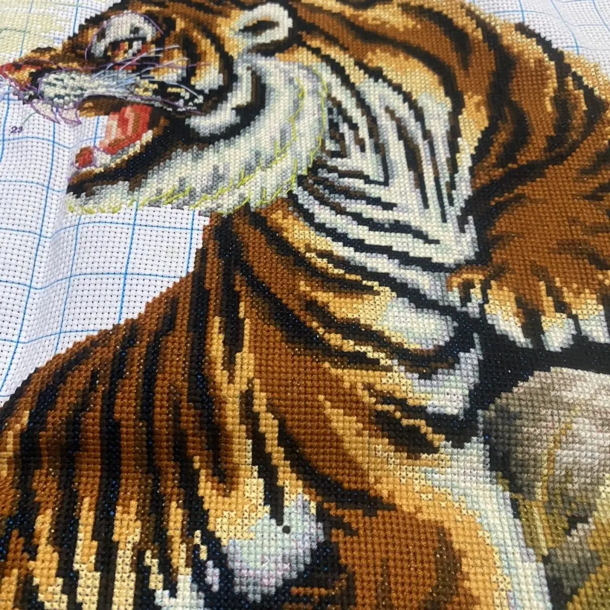 Finished Product  Handmade Cross Embroidery Finished Product Tiger Weather Tiger 46 * 83cm Tiger Clear Wind Mighty and Dominant