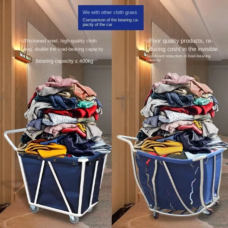 Stainless Steel Cloth Cart Tapered Design for Laundry Room Dirty Cloth Recycling Trolley Cleaning Carts