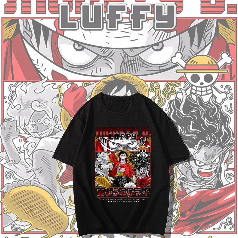 

Japanese Anime Joint T-shirt One Piece Luffy Short-sleeved Summer Summer Men's and Women's Loose Versatile Half-sleeved T-shirt