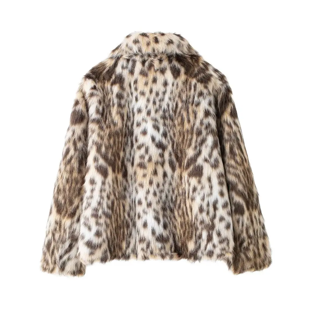 Winter new style lapel versatile leopard print fur coat women\'s fashionable warm jacket coat