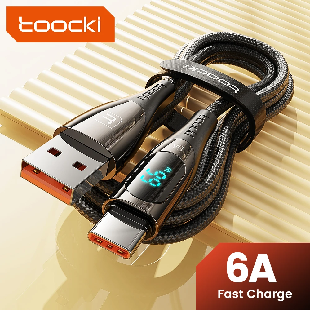 Toocki 100W/5A จอแสดงผล LED USB C TO USB C CABLE 66W/6A ชาร์จเร็วสาย USB Type C สำหรับ MacBook Huawei Xiaomi Samsung