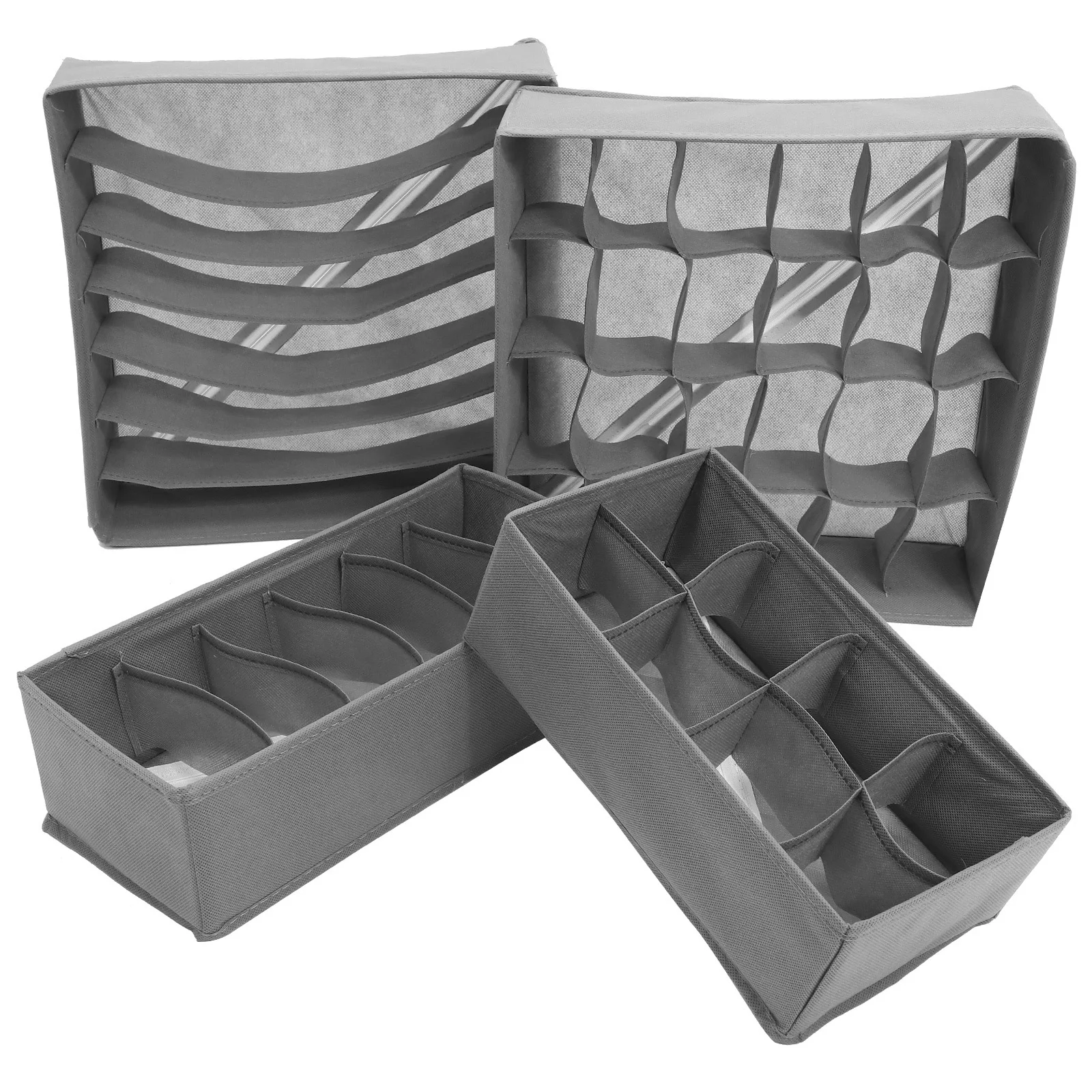 

4pcs Underwear Box Sock Case Non-woven Fabric Organizer Drawer Sock Sorting Box Closet Container Deep Gray Foldable