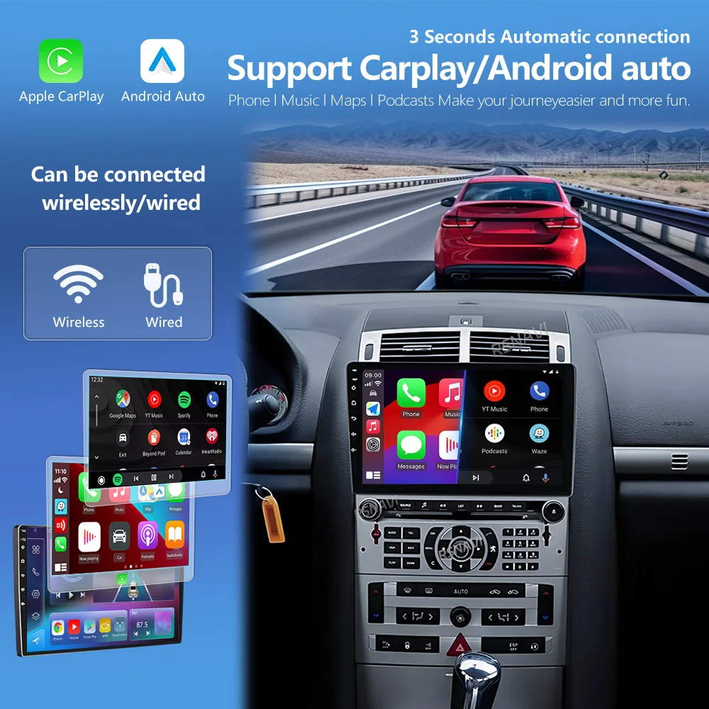 Android 16 Carplay Car Multimedia Radio For Peugeot 407 CC 407CC SW 2004-2011 navigation Video DVD Autoradio Stereo BT Head Unit