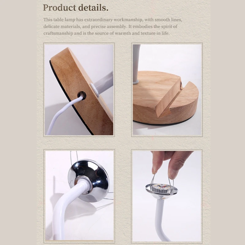 Three-Color Dimming Nordic Table Lamp Wooden Base Table Lamp With Bracket Groove B