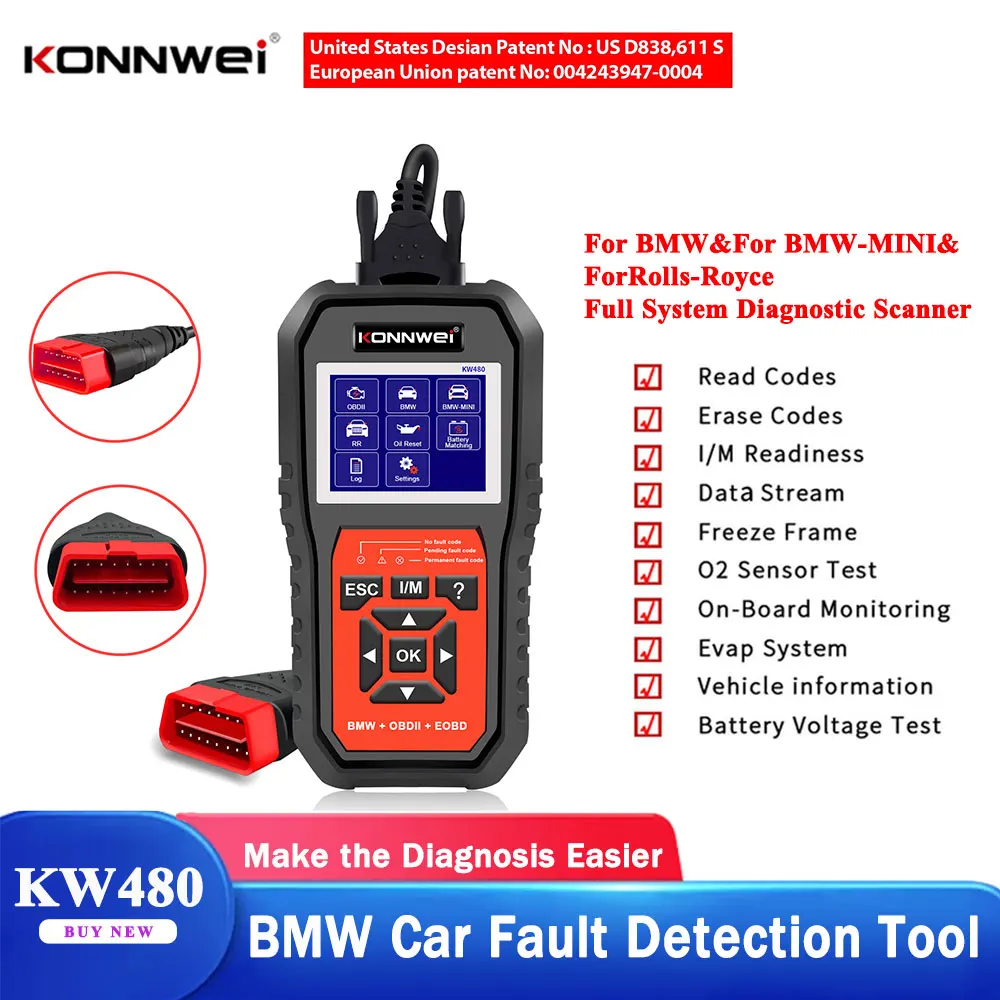 

KONNWEI KW480 For BMW Auto OBD2 Car Diagnostic Scanner Code Reader OIL TPMS Reset O2 Adapter Full Systems Scanner Auto Tool