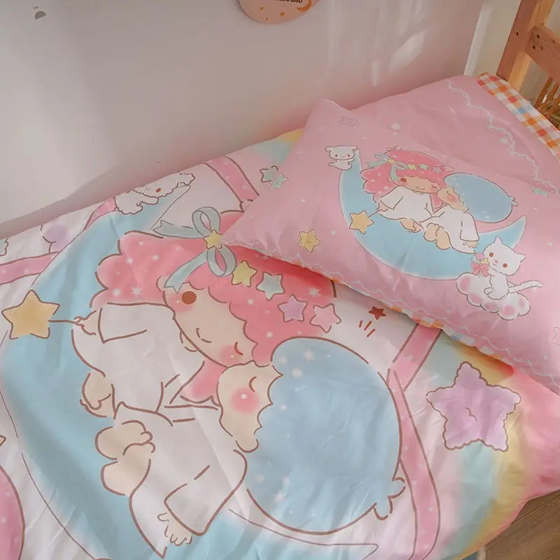 Girls Pink Duvet Cover Cute Hello Kitty Kuromi Cinnamoroll Bedding Set Double Full Size Pillowcase Bed Linens Dorm Bedclothes