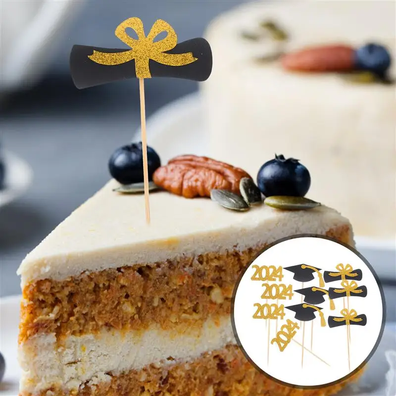 12 Stuks 2024 Afstudeerpapier Cupcake Toppers Decoratieve Cupcake Afstuderen Cake Picks Cake Decors Voor Afstudeerfeest 2024