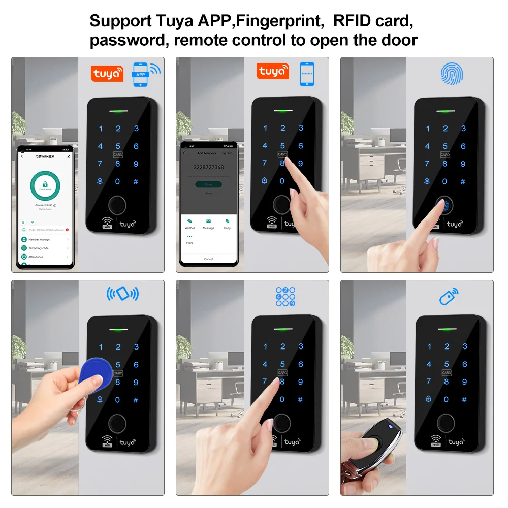 WiFi Tuya Fingerprint Access Controller Outdoor Waterproof Standalone RFID Keypad System 125KHz 13.56MHz WG26 Smart APP Unlock