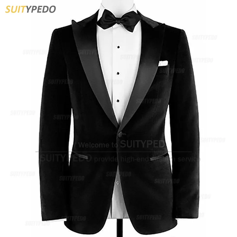 

Black Velvet Blazers for Men Fashion Slim Fit Peak Lapel Suit Jacket 2023 New Luxury Prom Business Wedding Tuxedo Coat 1 Piece