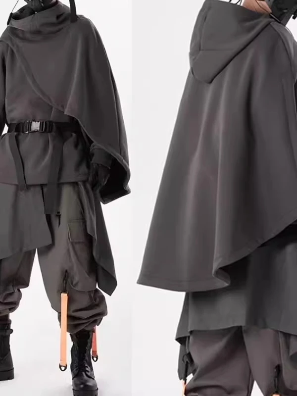 

Heavy Industry Autumn-Winter Functional Wind Jacket with Heavy Collar, Cap, Double Hooded Cloak Coat