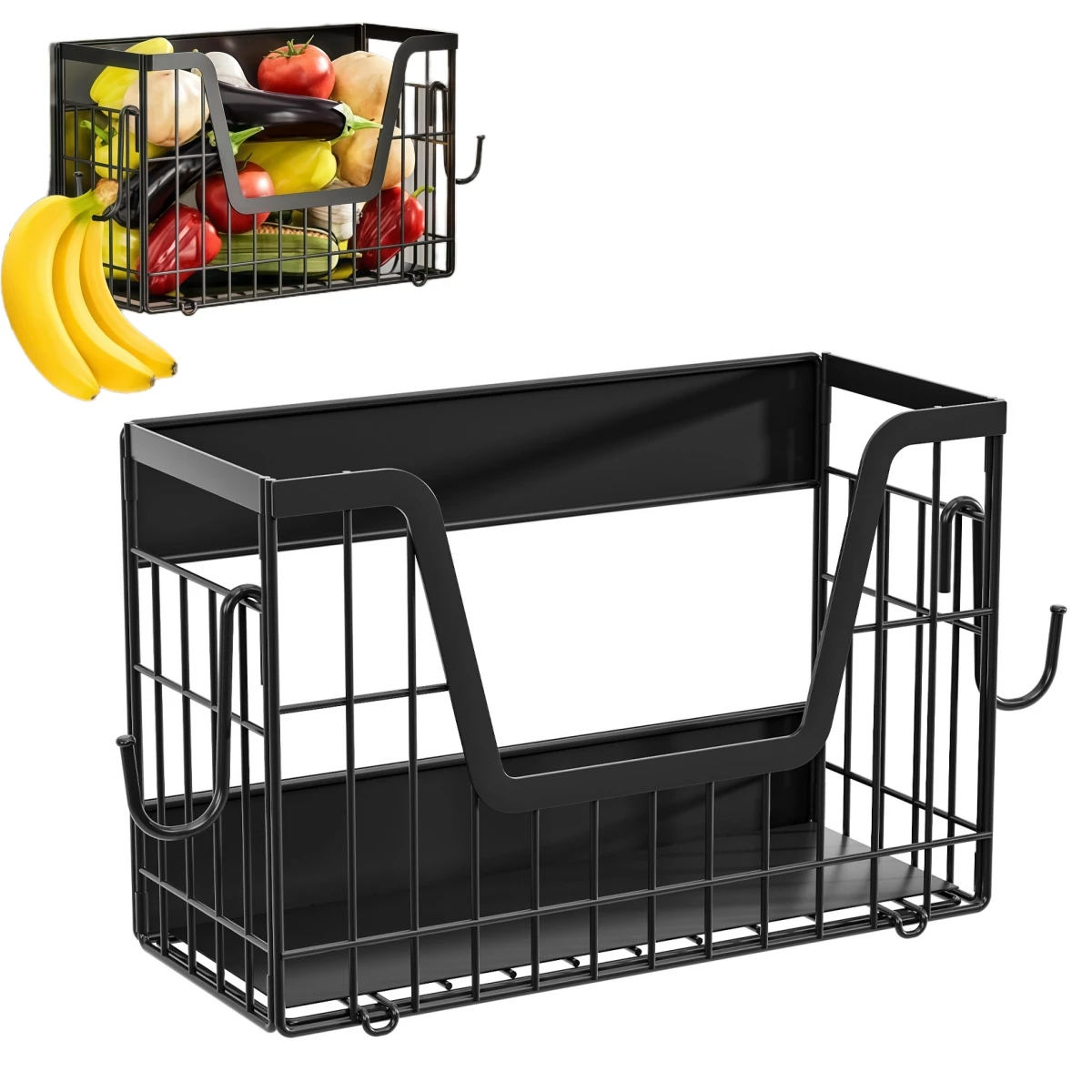 

Magnetic For Refrigerator Basket with Hooks for Fruit Vegetable Storage for Kitchen Organization and Space Use