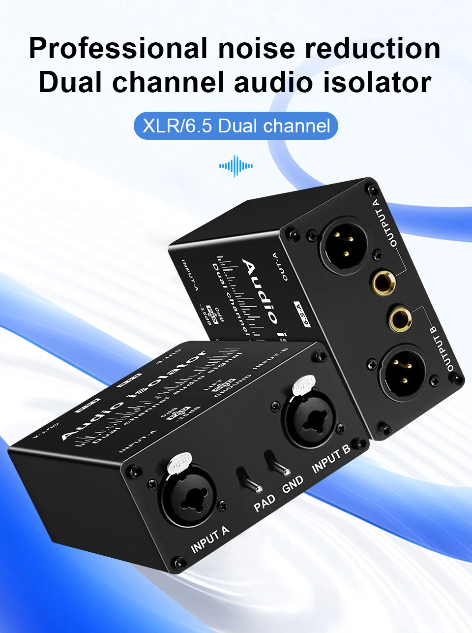 2-Kanal XLR Audio-Isolator Rauschunterdrückungsfilter Eliminiert Stromrauschen 6,5 XLR Mixer Audio-Isolatoren Zweikanal 6,5 XLR – Detail 1