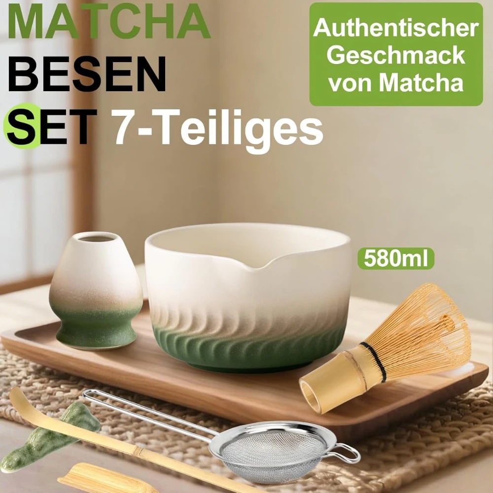 Dekorative Schale, japanisches Tee-Set, enthält einen wunderschönen Bambus-Rührstab, Keramikschale und Ständer, traditionelles Zubehör für die japanische Teezeremonie. Heim-Geschenkset, Geeignet für