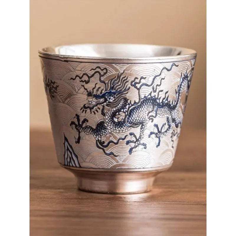 

lver blue and white dragon pattern teacup small cup household tea cup