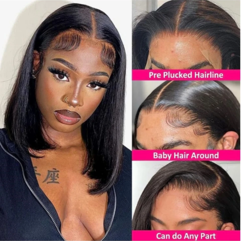 300% Density 13x4 Straight Short Bob Transparent Lace Frontal Wigs Preplucked 13x4 HD Lace Front Wig 100% Human Hair wig