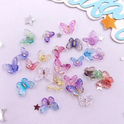 50pcs Glitter Resin Colorful Mini Double Sided 3D Rotating Crystals Butterfly Figurines Nail Art Flat back Rhinestone DIY Crafts