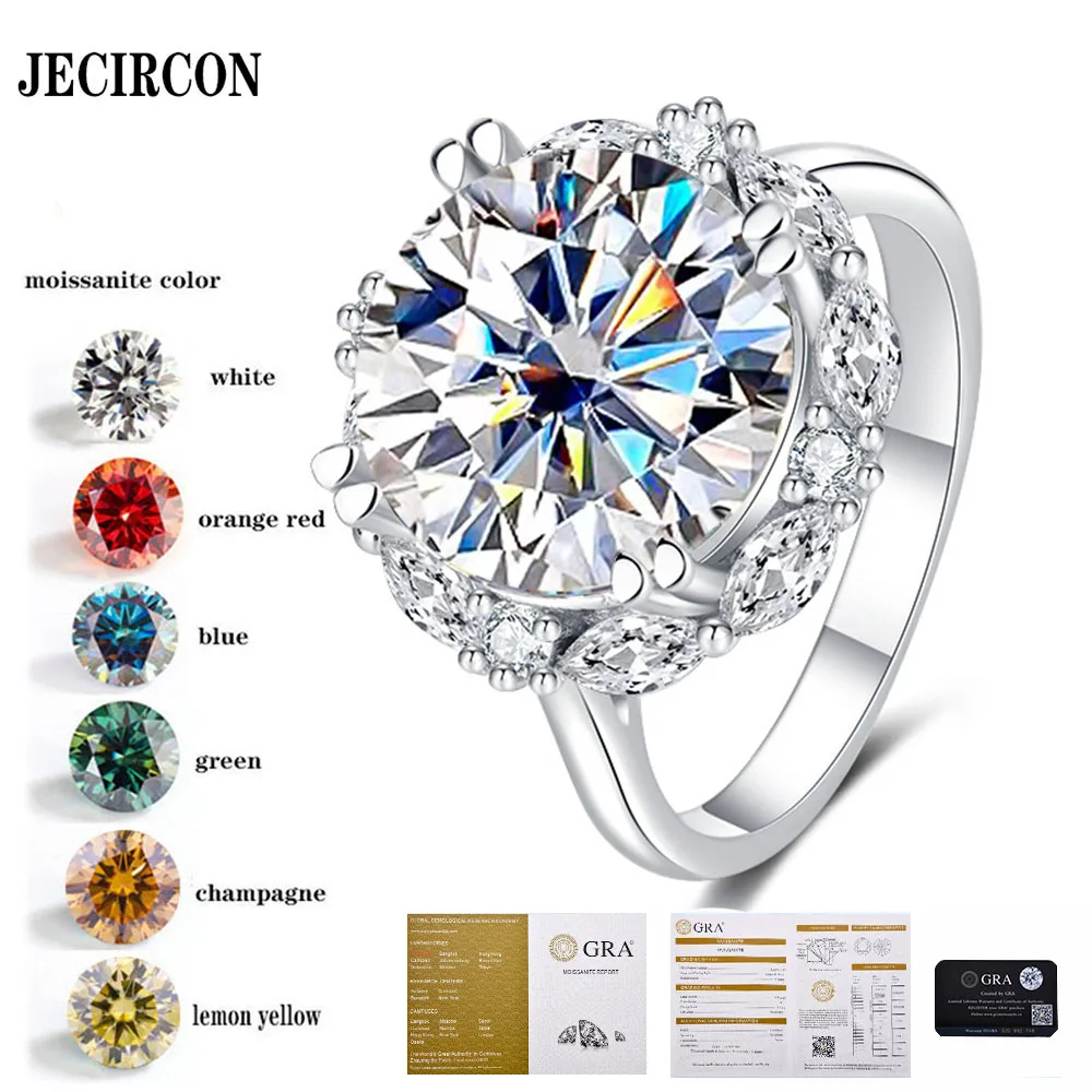 

JECIRCON S925 Sterling Silver 5ct Moissanite Ring for Women Light Luxury Hot Style Queen's Big Diamond Pigeon Egg Fine Jewelry