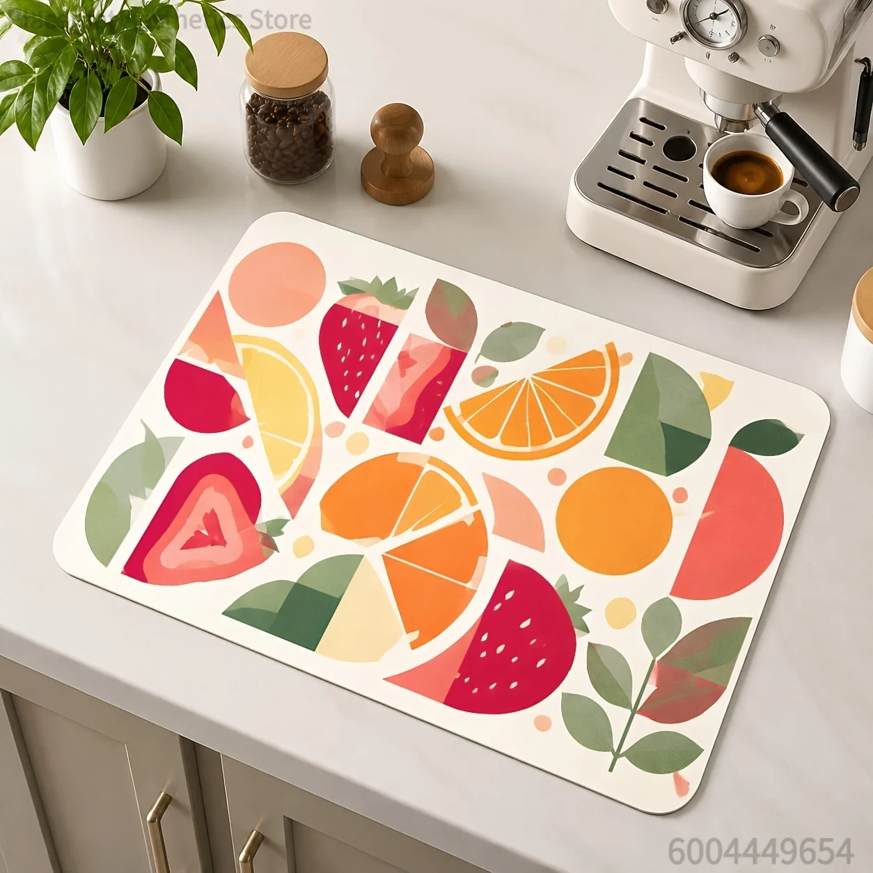 Geometric Fruit Lily Iced Coffee Cartoon Cat Floral Print Super Absorbent Drying Mat, Waterproof Kitchen Counter Drain Pad Decor