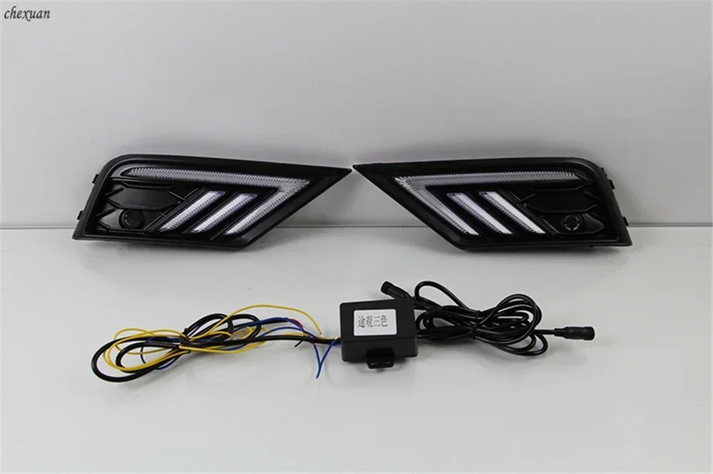 New！ CSCSNL 2PCS Car light for Volkswagen VW Tiguan 2017 2018 2019 DRL Daytime Running Light with Yellow Turn signal fog lamp