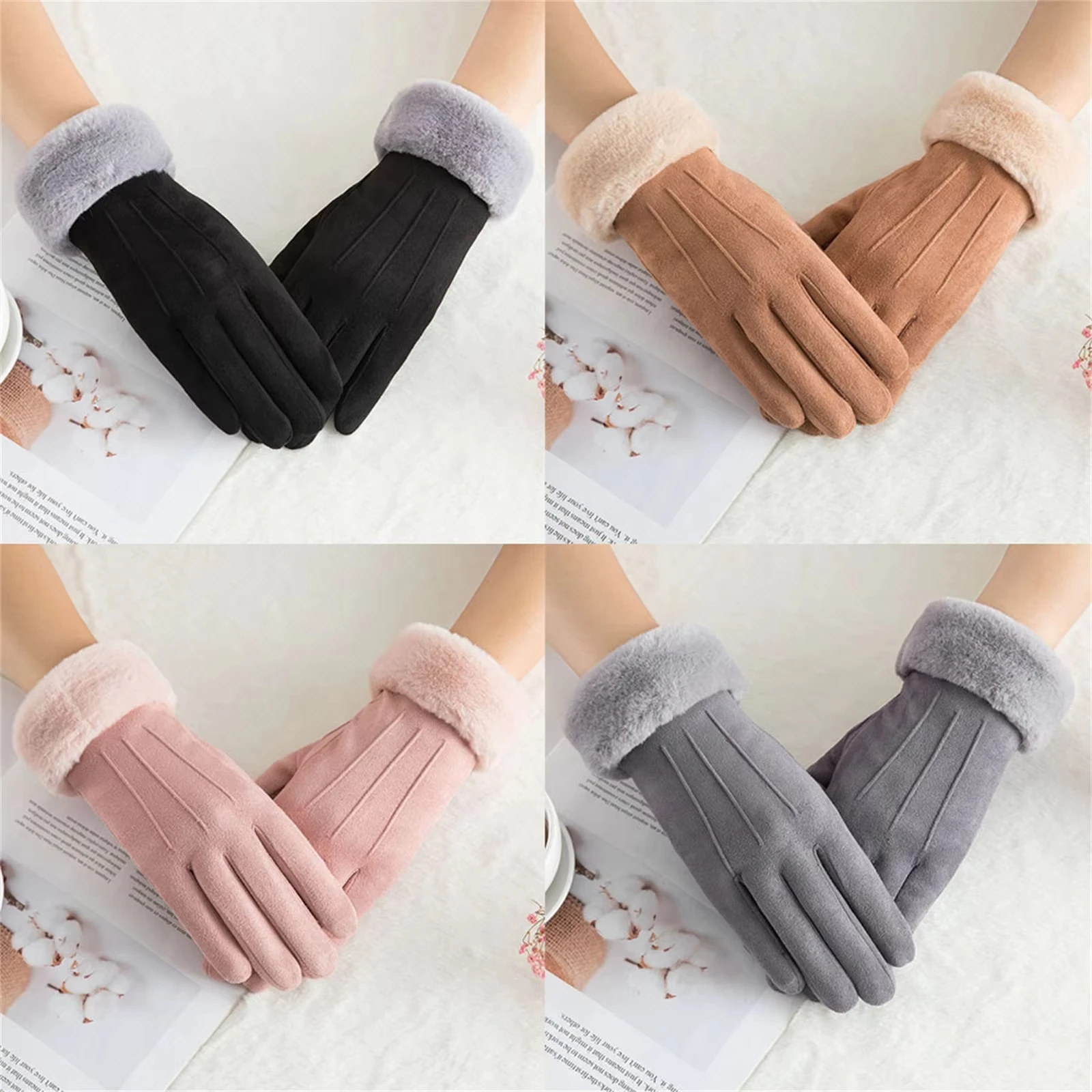 New Thick Plush Sleeves Suede Gloves Soft Warm Solid Fall Winter Outdoor Cycling Windproof Mittens High-end Bridal Gloves
