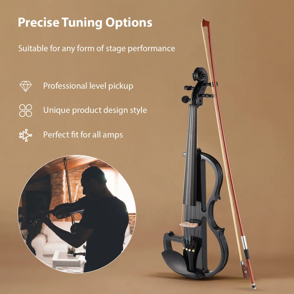 4/4 Violin Full Size Set Professional Silent Electric Violin with Hard Case Headphones Connecting Cables Violin Kit for Beginner