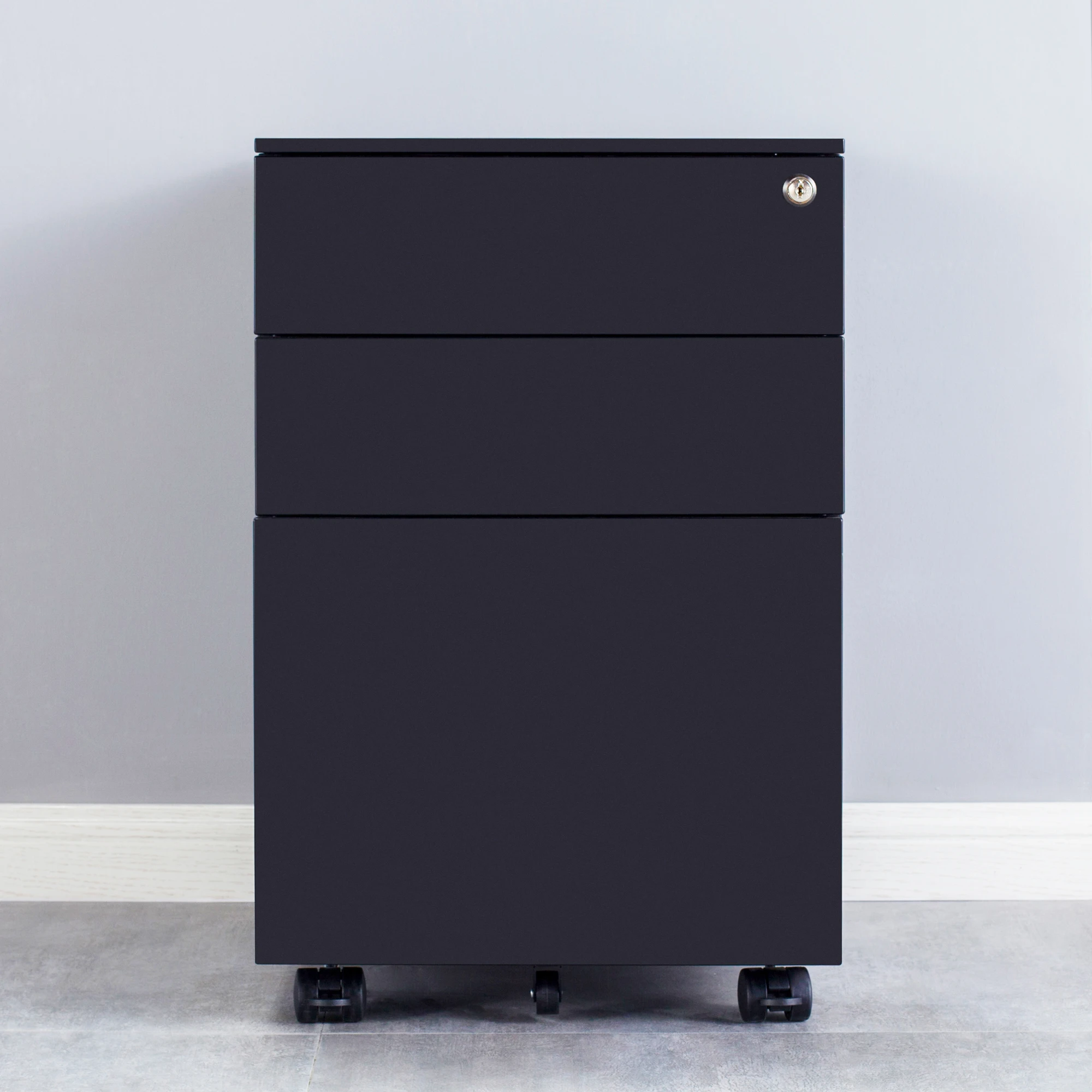 

Movable 3 Drawers Metal File Cabinet Lockable Pedestal Files Fully Assembled Except for 5 Cactors White/Black[US-Stock]