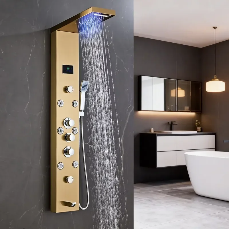 Modern Smart Shower Set Stainless Steel Digital Display Constant Temperature Electroplated Bathroom Rainfall Faucet Kit