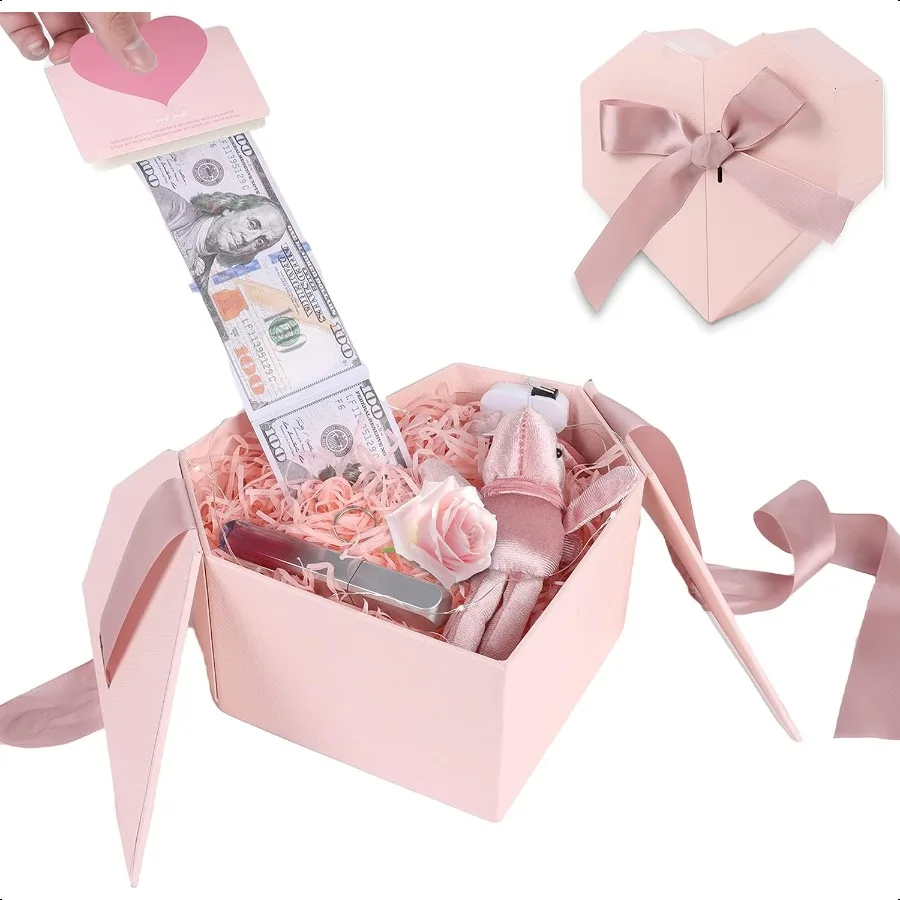 Money Box for Cash Gift Pull Pink Money Gift Box for Cash Gift IdeasLove Box with Money Pull Out KIT Automatic ON Off String Li