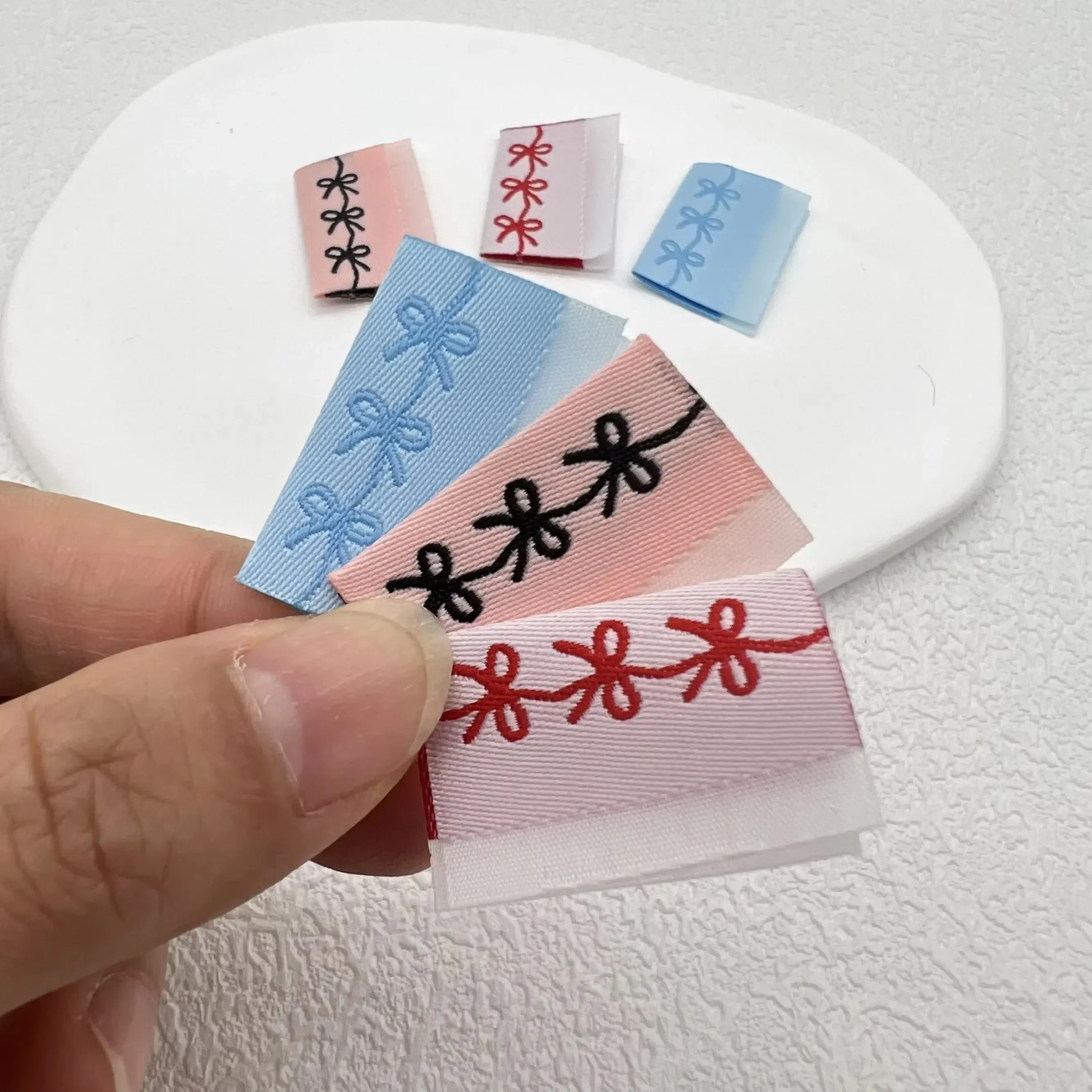 Color bow small side label handmade cloth half fold label sewing DIY accessories weaving label