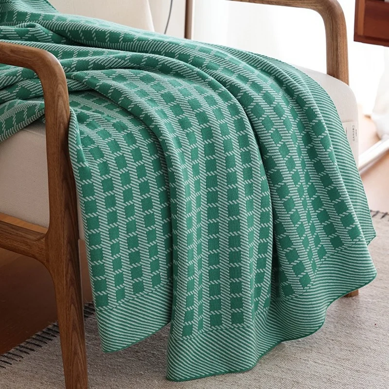 Knitted Blanket Green Red Ivory Bedspread Modern Geometric Decorative For Sofa Throw Warm Living Room Bedding Home Decorations