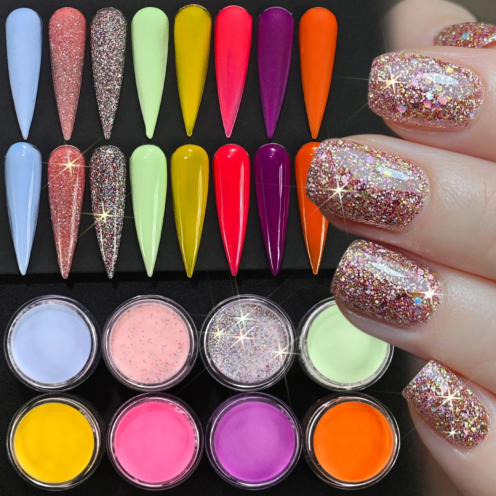 8-Colors عيد الميلاد مسمار الاكريليك مسحوق 3 في 1 مسمار الفن تمديد/الغمس/النقش كريستال مسحوق أحمر أخضر عيد الميلاد مانيكير ديكور