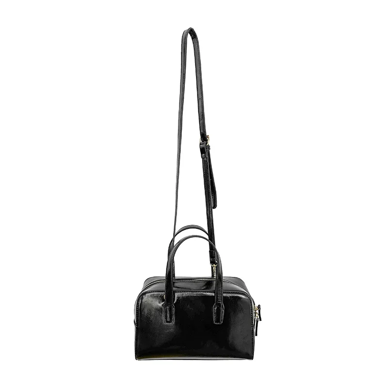 Handbag PU Leather Oil Wax Solid Color Zipper Large Capacity Commuter Square Casual Shopping Trend All-match Shoulder Crossbody